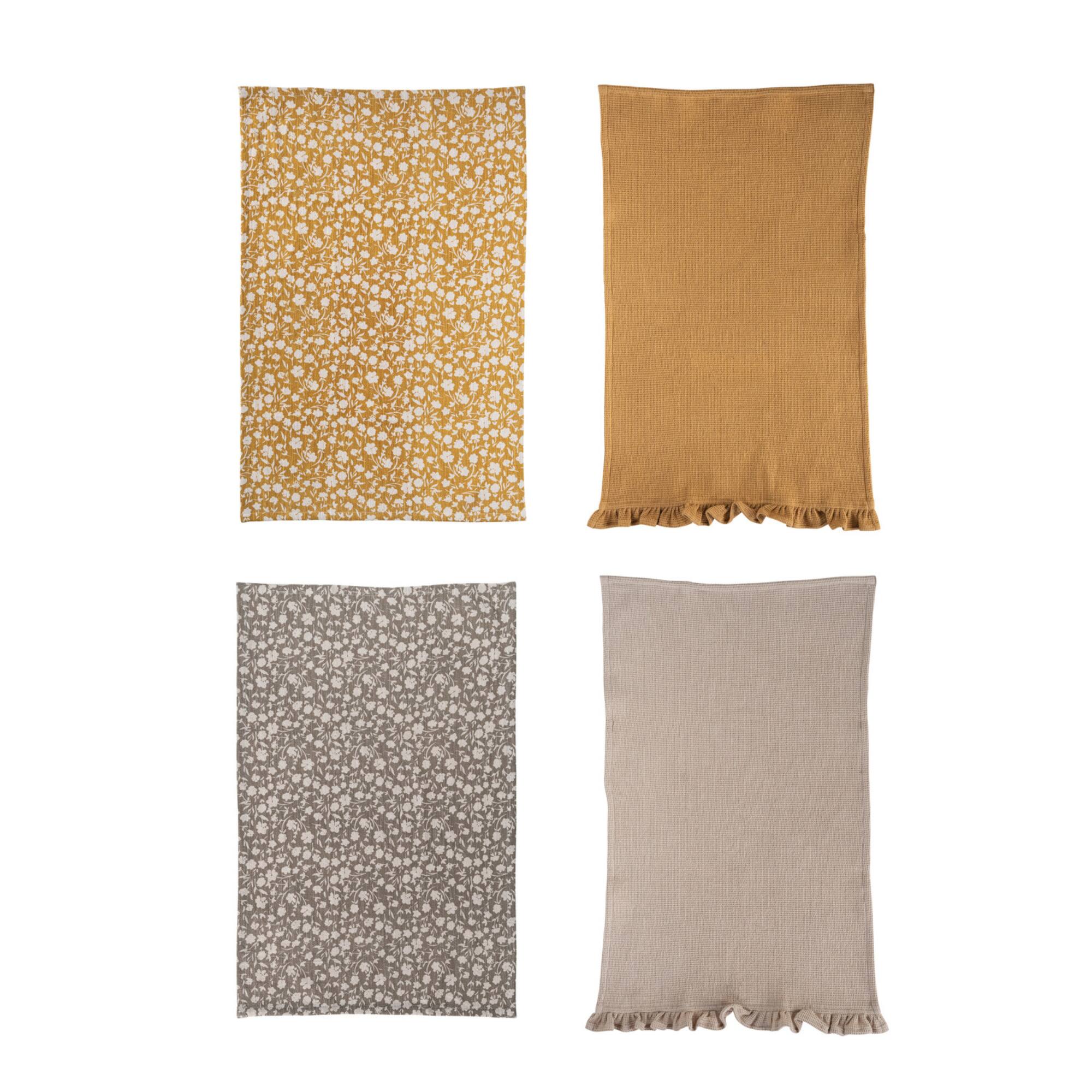 Hello Honey® Yellow & Gray Flower Print & Jute Rope Cotton Decorative Tea Towels Set